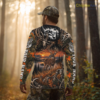 Personalized Deer Skull With Hunting Shirt Orange Camo Custom Name, Deer Hunting Clothes NHT1643