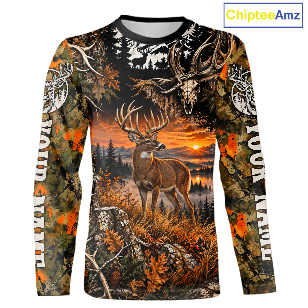 Personalized Deer Skull With Hunting Shirt Orange Camo Custom Name, Deer Hunting Clothes NHT1643