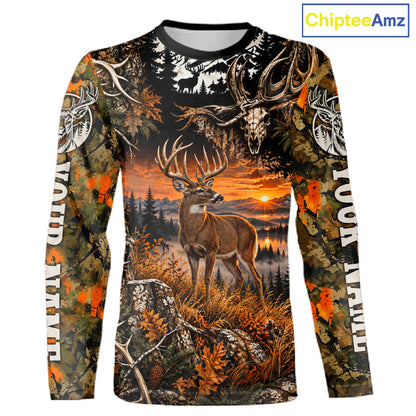 Personalized Deer Skull With Hunting Shirt Orange Camo Custom Name, Deer Hunting Clothes NHT1643