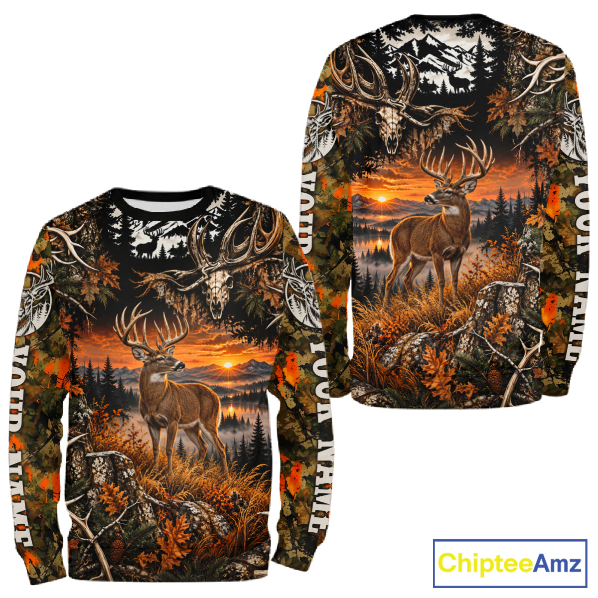 Personalized Deer Skull With Hunting Shirt Orange Camo Custom Name, Deer Hunting Clothes NHT1643