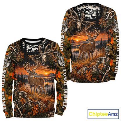 Personalized Deer Skull With Hunting Shirt Orange Camo Custom Name, Deer Hunting Clothes NHT1643