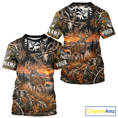 Personalized Deer Skull With Hunting Shirt Orange Camo Custom Name, Deer Hunting Clothes NHT1643