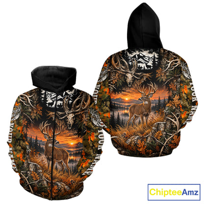 Personalized Deer Skull With Hunting Shirt Orange Camo Custom Name, Deer Hunting Clothes NHT1643