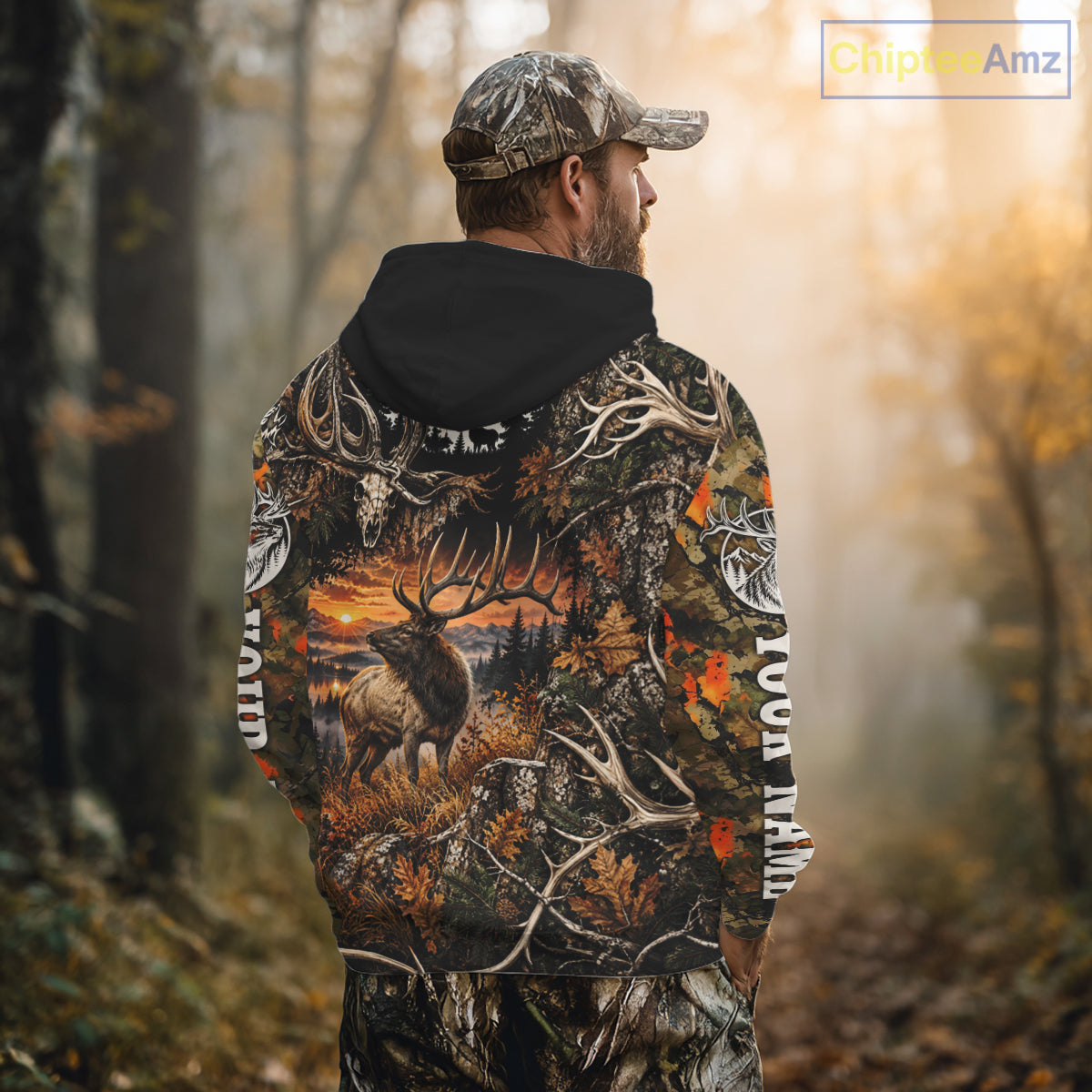 Personalized Elk Skull With Hunting Shirt Orange Camo Custom Name, Elk Hunting Clothes NHT1645