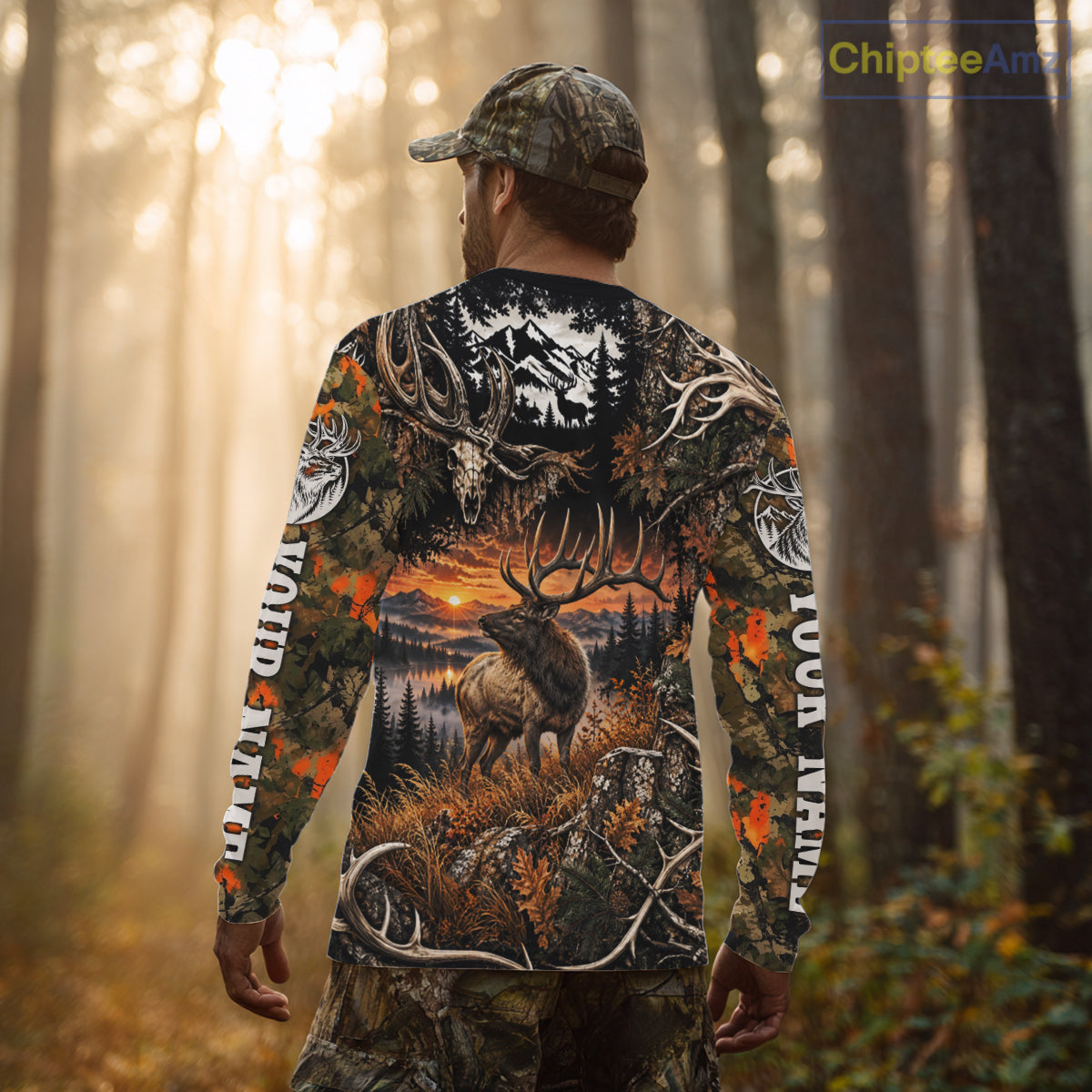 Personalized Elk Skull With Hunting Shirt Orange Camo Custom Name, Elk Hunting Clothes NHT1645