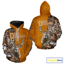 Load image into Gallery viewer, Hunting Shirt with Running Deer Design – Blaze Orange Camo Custom Name 3D Print NHT288