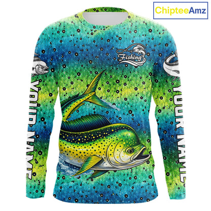 Mahi Mahi Fishing Team Jerseys, Mahi Mahi Fishing Shirts Long Sleeve Green Camo  NHT614