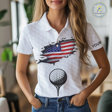 Load image into Gallery viewer, American Flag Personalized Golf Pattern Ball Polo Shirts Patriotic Golf Shirts For Womens NHT676