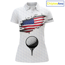Load image into Gallery viewer, American Flag Personalized Golf Pattern Ball Polo Shirts Patriotic Golf Shirts For Womens NHT676