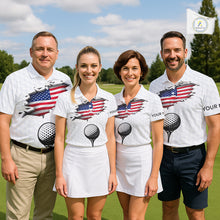 Load image into Gallery viewer, American Flag Personalized Golf Pattern Ball Polo Shirts Patriotic Golf Shirts For Womens NHT676