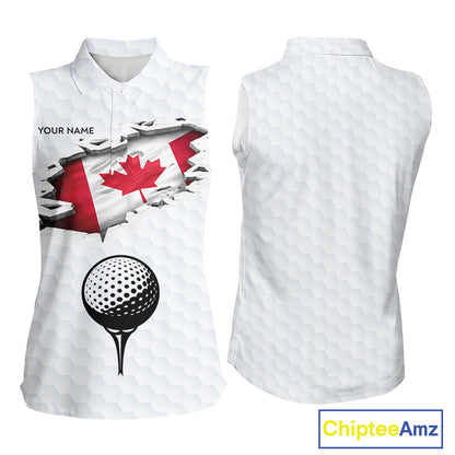 Canada Flag Personalized Golf Pattern Ball Womens Sleeveless Polo Shirts Patriotic Golf Shirts For Mens NHT677