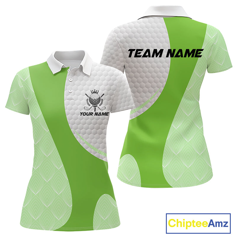 White And Green Golf Clubs Custom Name, Team Name Mens Golf Polo Shirts Team Womens Golf Tops NHT690