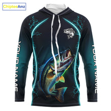 Load image into Gallery viewer, Personalized Neon Bass Fishing Shirt, Largemouth Bass Long Sleeve Hooded Performance Apparel 