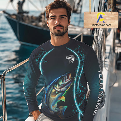 Personalized Neon Bass Fishing Shirt, Largemouth Bass Long Sleeve Performance Apparel 