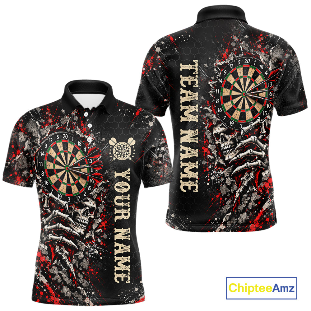 Dark Skull Dart Board Polo 1/4-Zip Shirt For Men Personalized Darts Club Match Jersey NHT1652