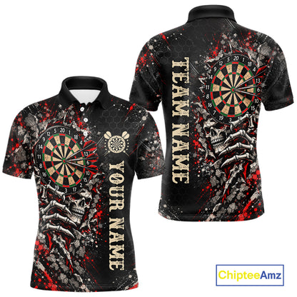 Dark Skull Dart Board Polo 1/4-Zip Shirt For Men Personalized Darts Club Match Jersey NHT1652