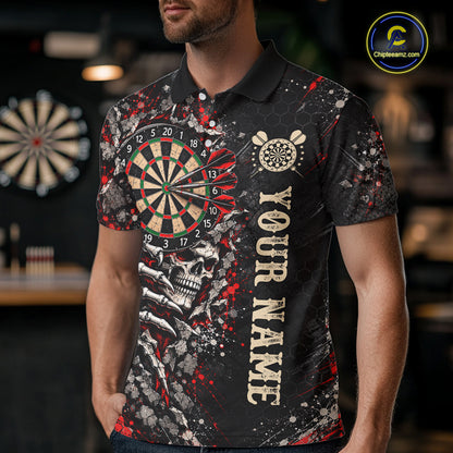 Dark Skull Dart Board Polo 1/4-Zip Shirt For Men Personalized Darts Club Match Jersey NHT1652
