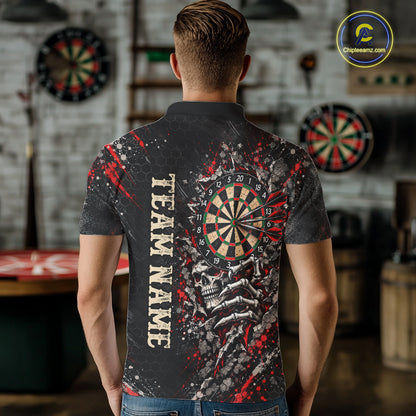Dark Skull Dart Board Polo 1/4-Zip Shirt For Men Personalized Darts Club Match Jersey NHT1652
