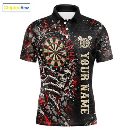 Dark Skull Dart Board Polo 1/4-Zip Shirt For Men Personalized Darts Club Match Jersey NHT1652