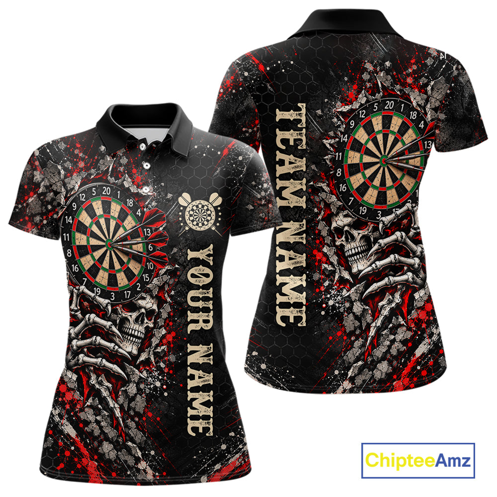 Dark Skull Dart Board Polo 1/4-Zip Shirt For Women Personalized Darts Club Match Jersey NHT1652