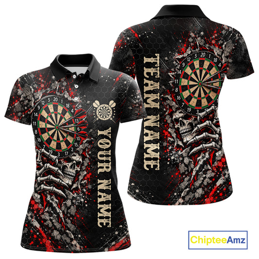 Dark Skull Dart Board Polo 1/4-Zip Shirt For Women Personalized Darts Club Match Jersey NHT1652