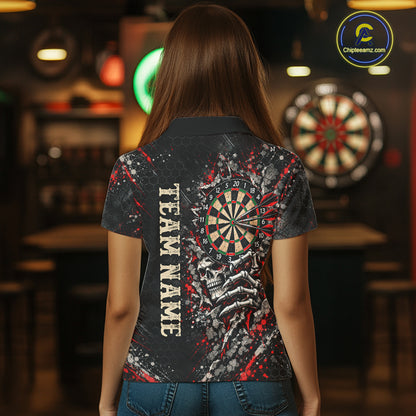 Dark Skull Dart Board Polo 1/4-Zip Shirt For Women Personalized Darts Club Match Jersey NHT1652