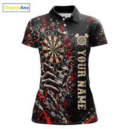 Dark Skull Dart Board Polo 1/4-Zip Shirt For Women Personalized Darts Club Match Jersey NHT1652