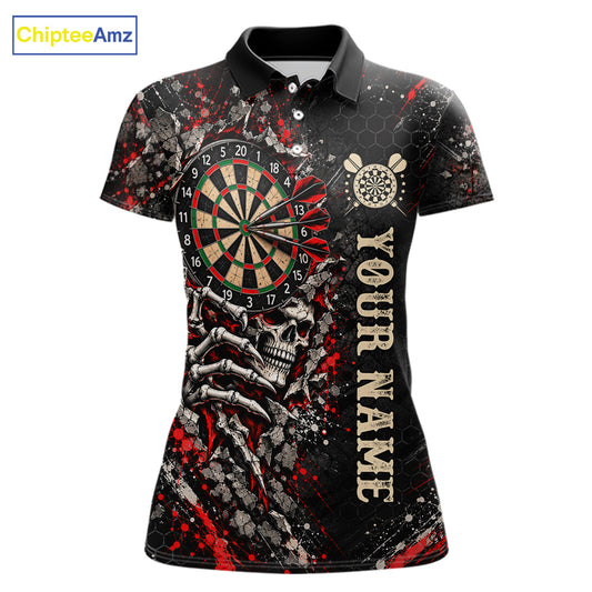 Dark Skull Dart Board Polo 1/4-Zip Shirt For Women Personalized Darts Club Match Jersey NHT1652