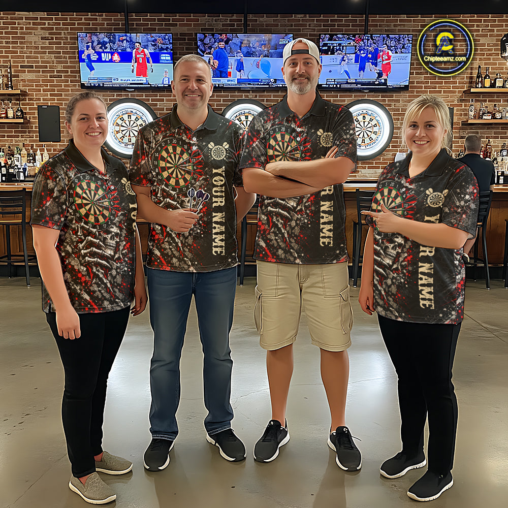 Dark Skull Dart Board Polo 1/4-Zip Shirt For Men Personalized Darts Club Match Jersey NHT1652