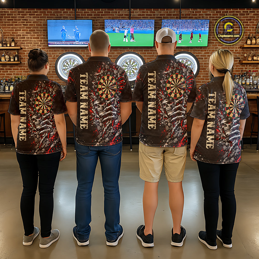 Dark Skull Dart Board Polo 1/4-Zip Shirt For Women Personalized Darts Club Match Jersey NHT1652