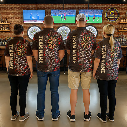Dark Skull Dart Board Polo 1/4-Zip Shirt For Women Personalized Darts Club Match Jersey NHT1652