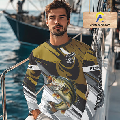 Personalized Bass Fishing Shirts Long Sleeve For Men, Bass Fishing Shirt Sport Jerseys NHT511