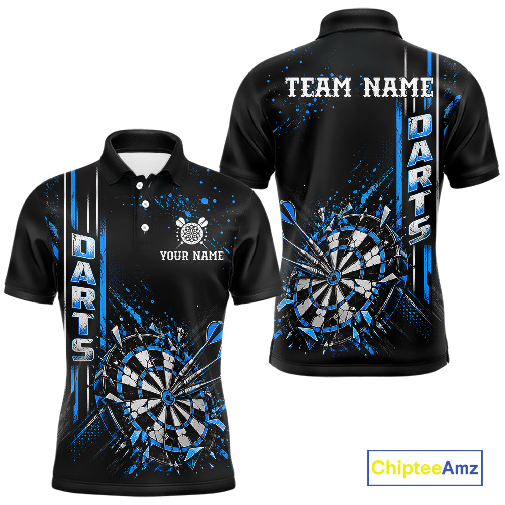 Blue Darts Target Shatter Polo 1/4-Zip Shirt For Men Custom Black Team Tournament Jersey NHT1660