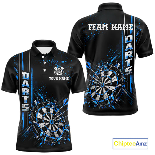 Blue Darts Target Shatter Polo 1/4-Zip Shirt For Men Custom Black Team Tournament Jersey NHT1660