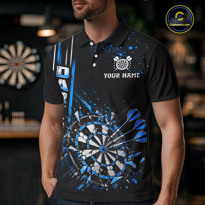 Blue Darts Target Shatter Polo 1/4-Zip Shirt For Men Custom Black Team Tournament Jersey NHT1660