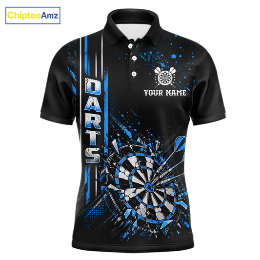 Blue Darts Target Shatter Polo 1/4-Zip Shirt For Men Custom Black Team Tournament Jersey NHT1660