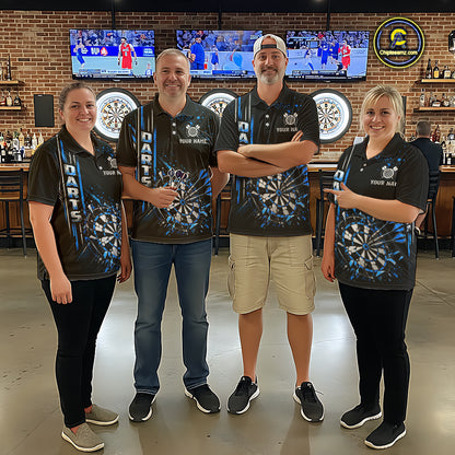 Blue Darts Target Shatter Polo 1/4-Zip Shirt For Women Custom Black Team Tournament Jersey NHT1660