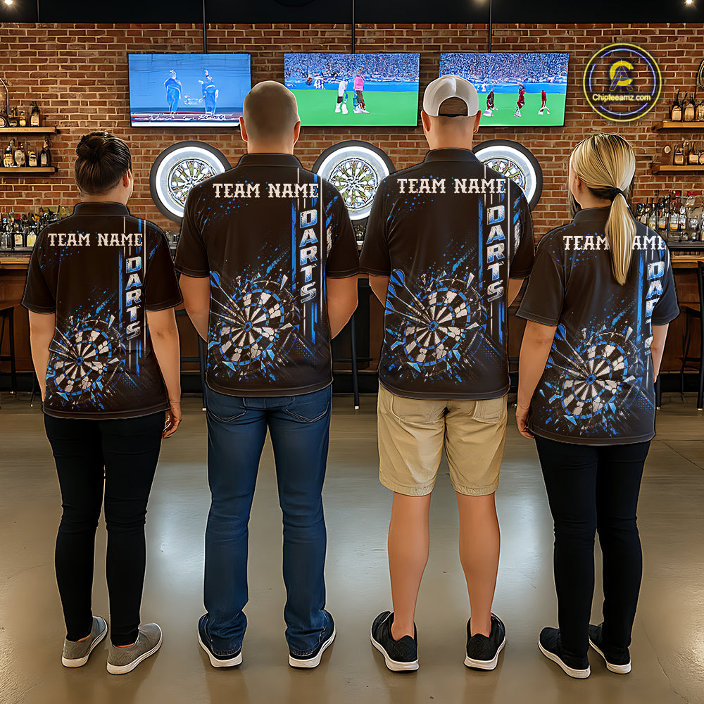 Blue Darts Target Shatter Polo 1/4-Zip Shirt For Men Custom Black Team Tournament Jersey NHT1660
