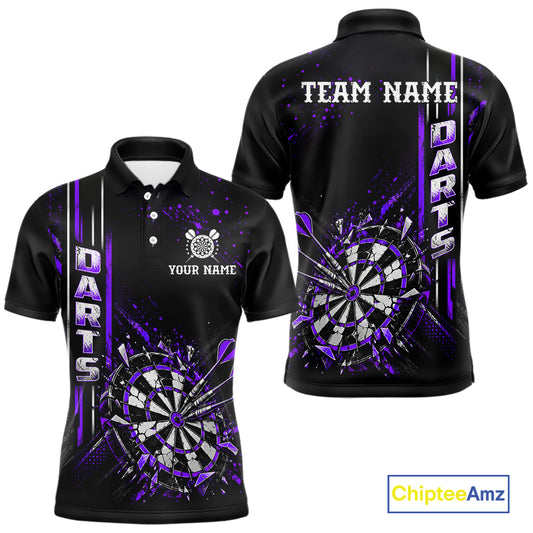 Purple Darts Target Shatter Polo 1/4-Zip Shirt For Men Custom Black Team Tournament Jersey NHT1661