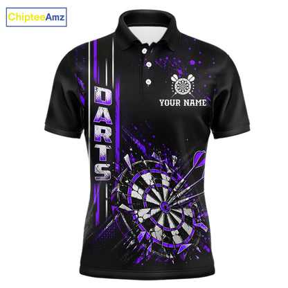 Purple Darts Target Shatter Polo 1/4-Zip Shirt For Men Custom Black Team Tournament Jersey NHT1661