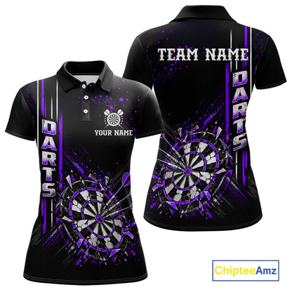 Purple Darts Target Shatter Polo 1/4-Zip Shirt For Women Custom Black Team Tournament Jersey NHT1661