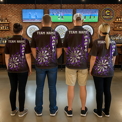 Purple Darts Target Shatter Polo 1/4-Zip Shirt For Women Custom Black Team Tournament Jersey NHT1661