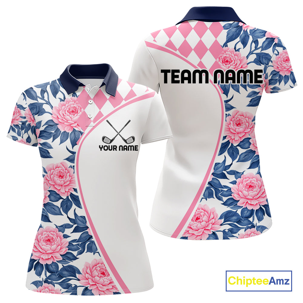 Personalized Pink Tropical Flower  Womens Golf Tops Custom Team Golf Shirts, Familly Team Shirt NHT699