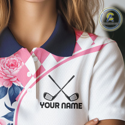Personalized Pink Tropical Flower  Womens Golf Tops Custom Team Golf Shirts, Familly Team Shirt NHT699