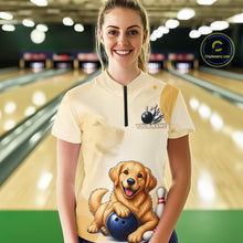Load image into Gallery viewer, Custom Name Team Bowling Jersey, Women's Golden Retriever Bowling Polo Shirt &amp; Quarter Zip NHT1203