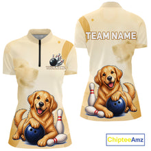 Load image into Gallery viewer, Women's custom Golden Retriever bowling quarter zip – front view