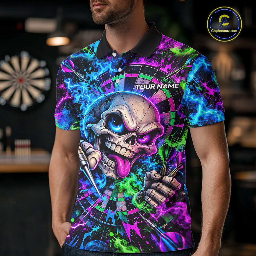 Crazy Tongue Skull Darts Pattern Polo 1/4-Zip Shirt For Men Personalized Team Performance Jersey NHT1666