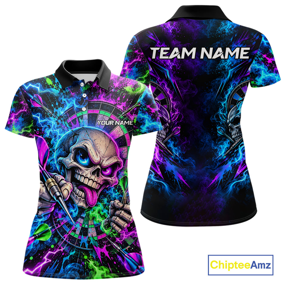 Crazy Tongue Skull Darts Pattern Polo 1/4-Zip Shirt For Women Personalized Team Performance Jersey NHT1666