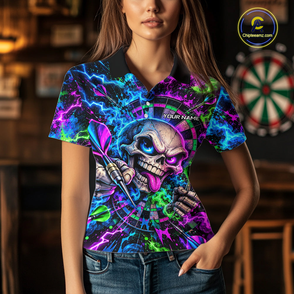 Crazy Tongue Skull Darts Pattern Polo 1/4-Zip Shirt For Women Personalized Team Performance Jersey NHT1666