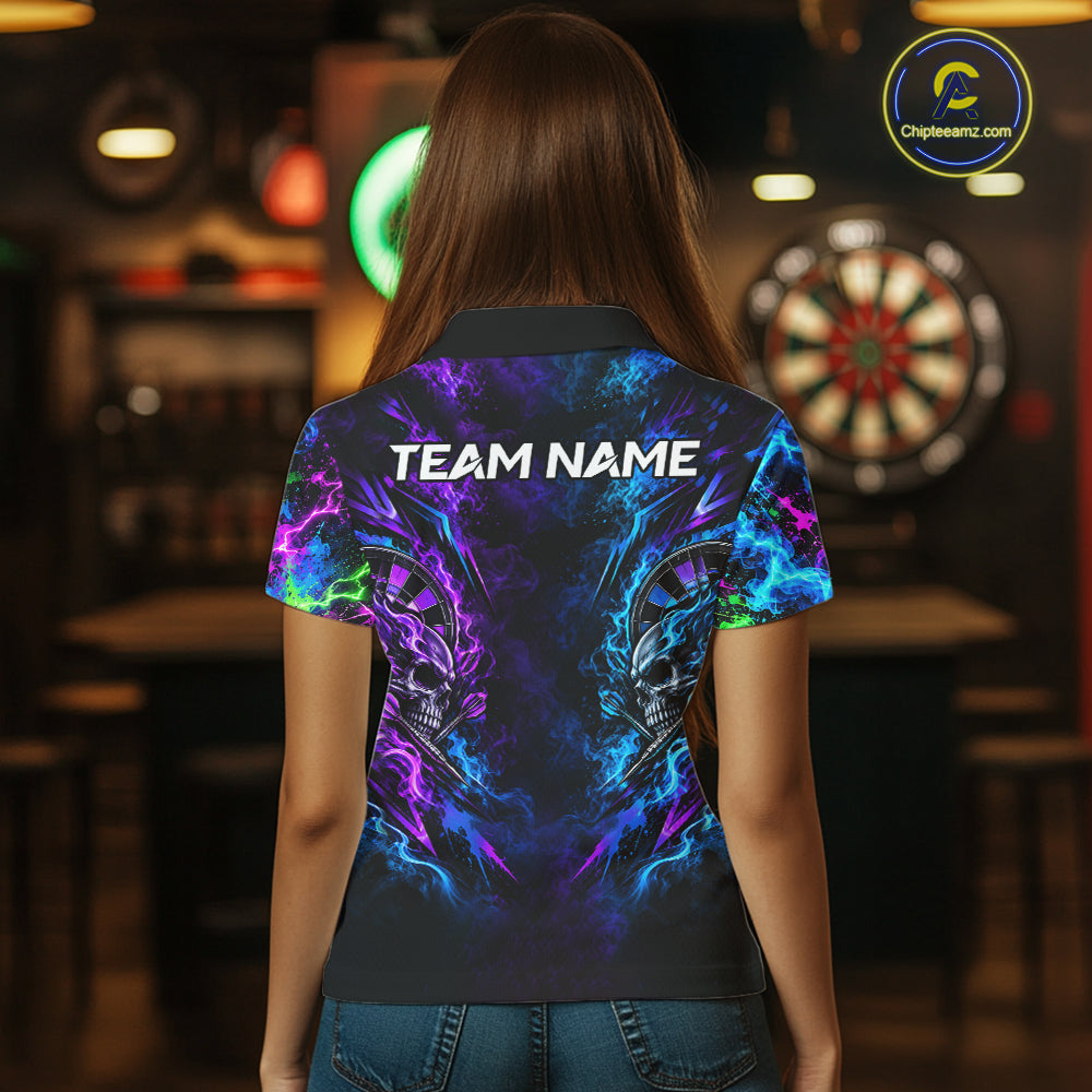 Crazy Tongue Skull Darts Pattern Polo 1/4-Zip Shirt For Women Personalized Team Performance Jersey NHT1666